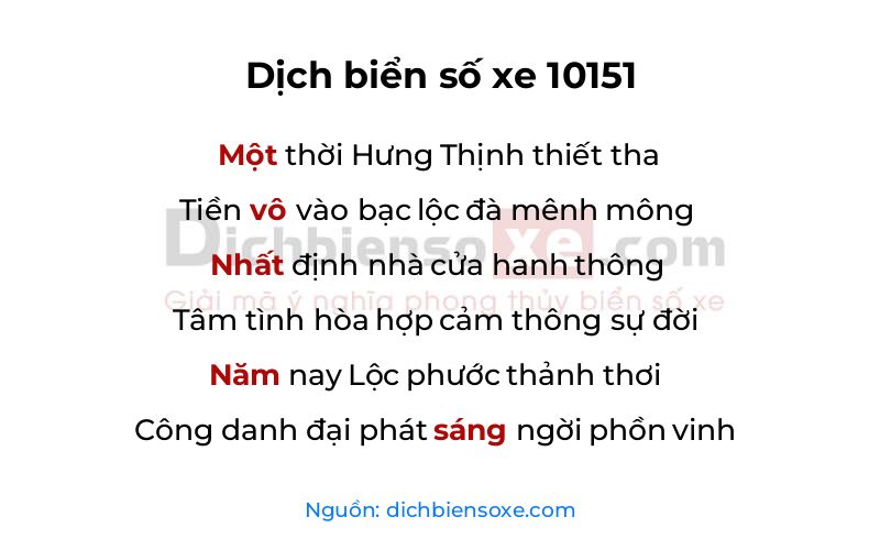 Dịch thơ biển số 10151