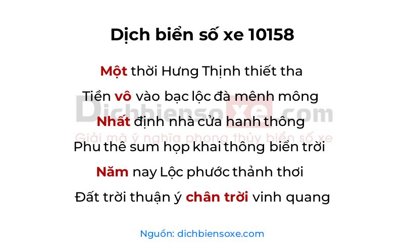 Dịch thơ biển số 10158