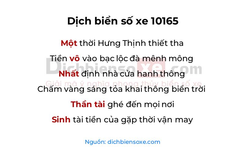 Dịch thơ biển số 10165