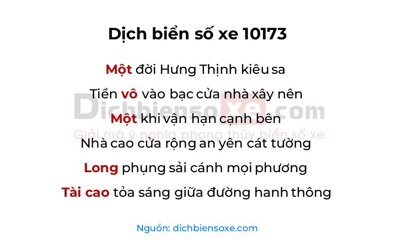 Dịch thơ biển số 10173