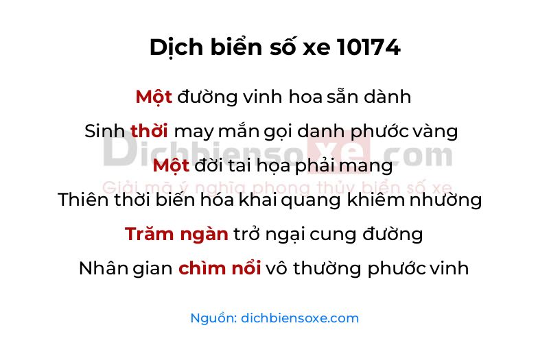 Dịch thơ biển số 10174