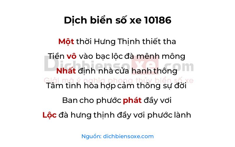 Dịch thơ biển số 10186