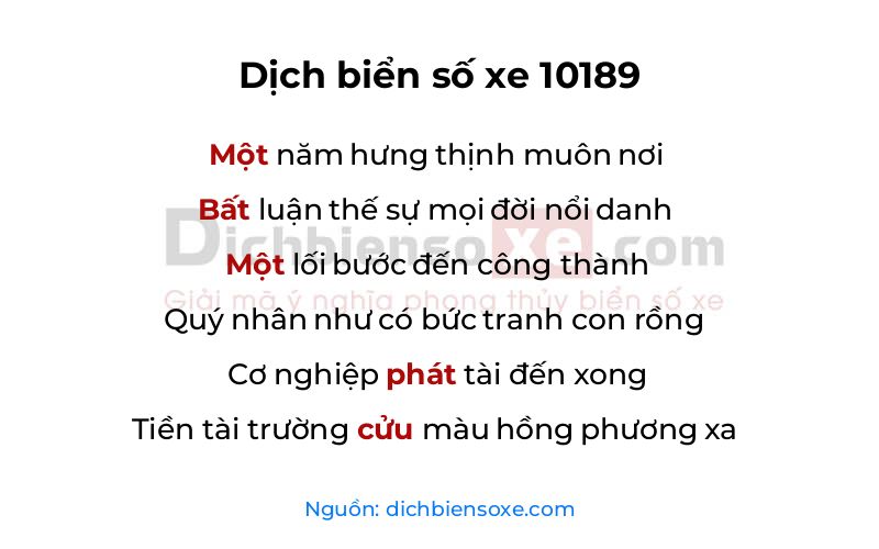Dịch thơ biển số 10189