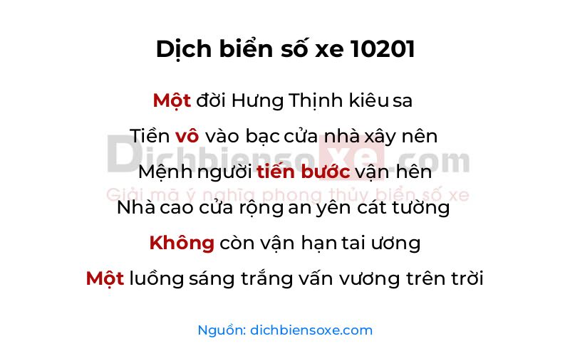 Dịch thơ biển số 10201