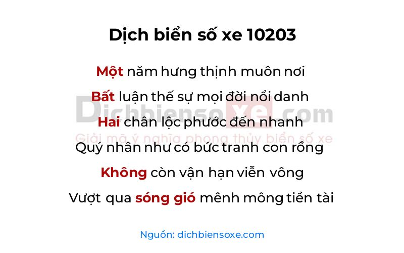 Dịch thơ biển số 10203