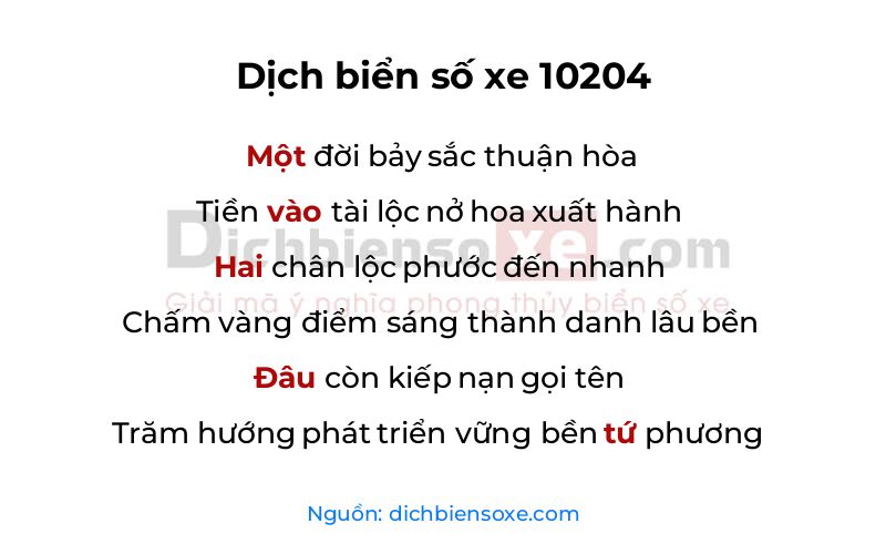 Dịch thơ biển số 10204