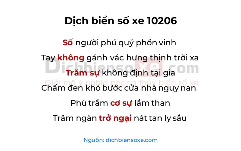 Dịch thơ biển số 10206