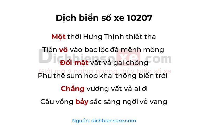 Dịch thơ biển số 10207