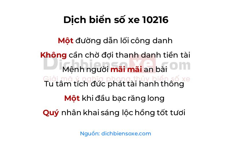 Dịch thơ biển số 10216