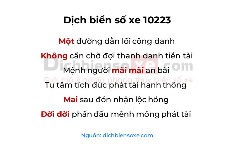 Dịch thơ biển số 10223