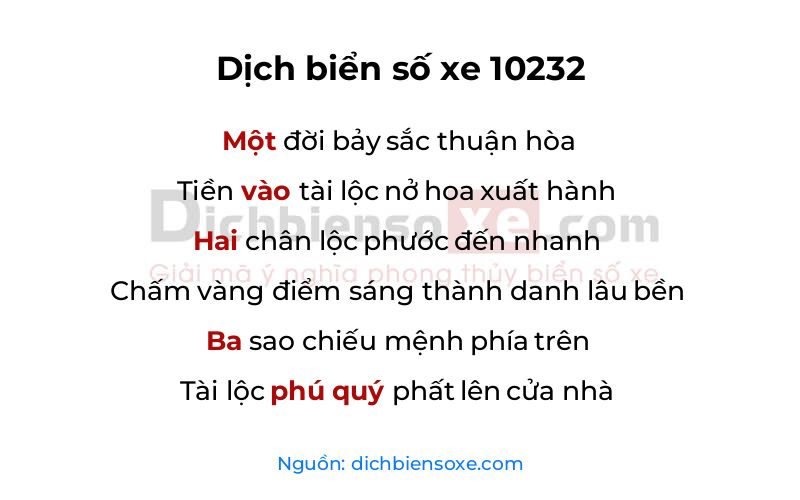 Dịch thơ biển số 10232