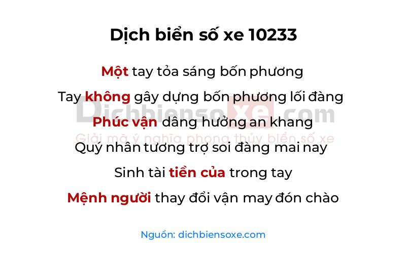 Dịch thơ biển số 10233