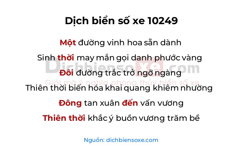 Dịch thơ biển số 10249