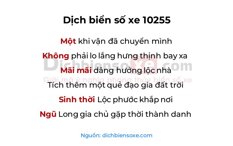 Dịch thơ biển số 10255