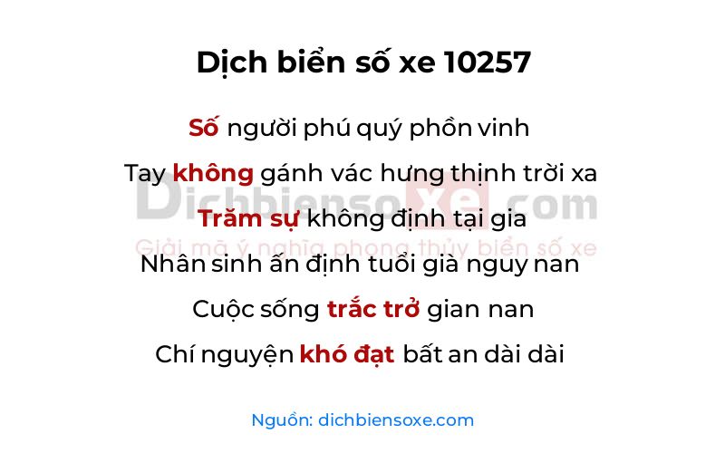 Dịch thơ biển số 10257