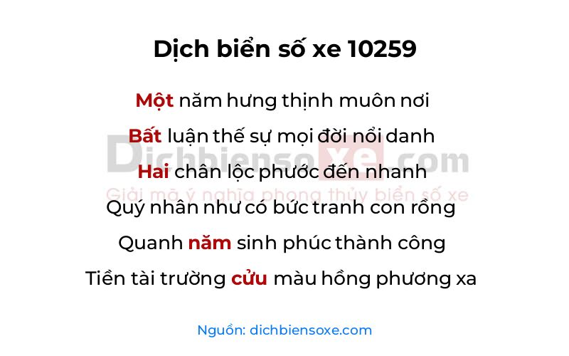Dịch thơ biển số 10259