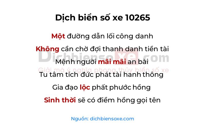 Dịch thơ biển số 10265