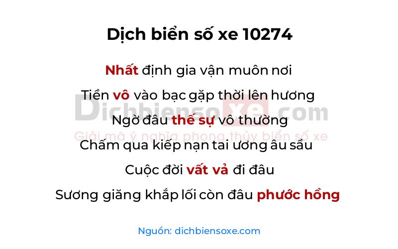 Dịch thơ biển số 10274
