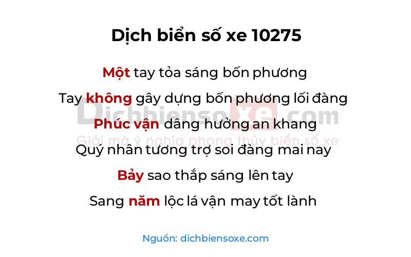 Dịch thơ biển số 10275