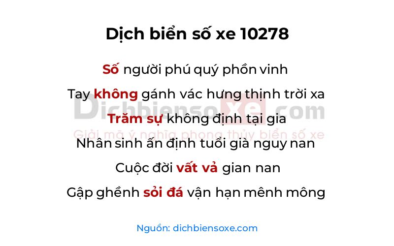 Dịch thơ biển số 10278