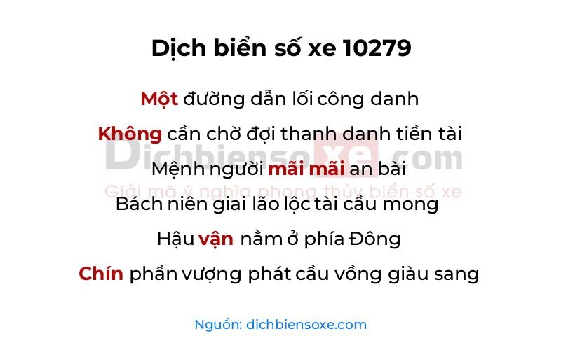 Dịch thơ biển số 10279