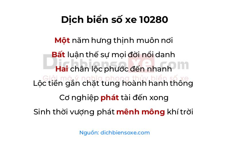 Dịch thơ biển số 10280