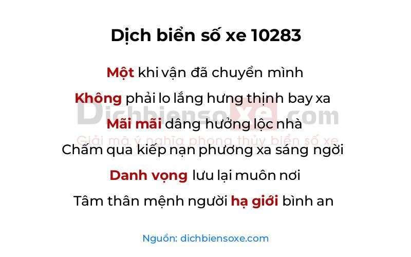 Dịch thơ biển số 10283