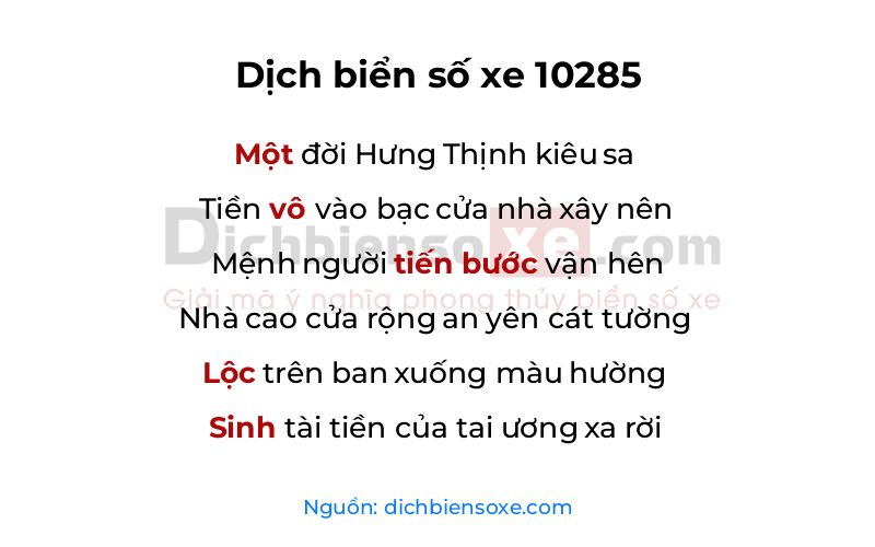 Dịch thơ biển số 10285