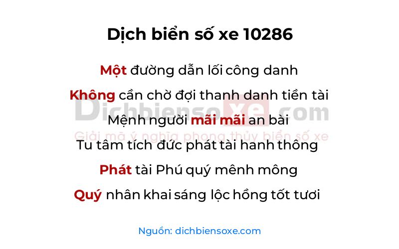 Dịch thơ biển số 10286