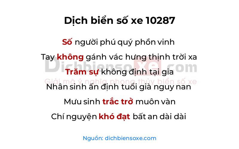 Dịch thơ biển số 10287