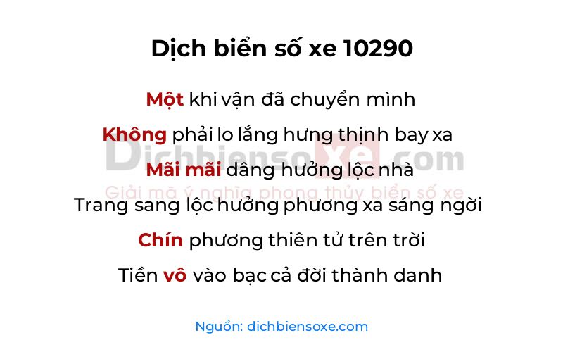 Dịch thơ biển số 10290