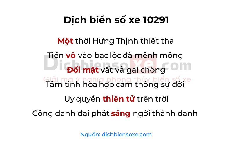 Dịch thơ biển số 10291