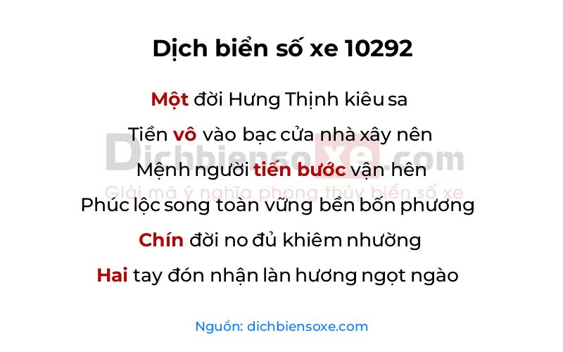 Dịch thơ biển số 10292