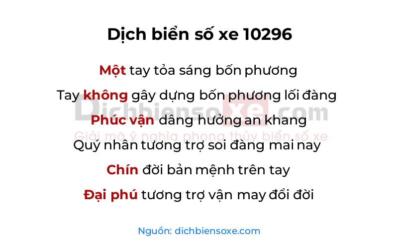 Dịch thơ biển số 10296