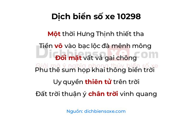 Dịch thơ biển số 10298