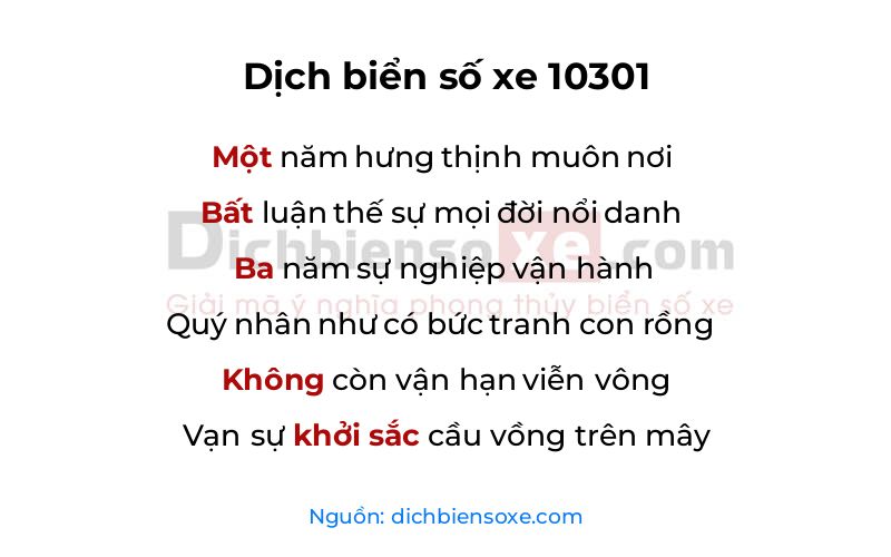 Dịch thơ biển số 10301
