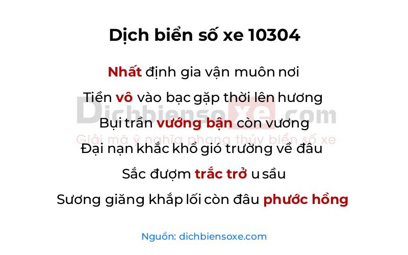 Dịch thơ biển số 10304