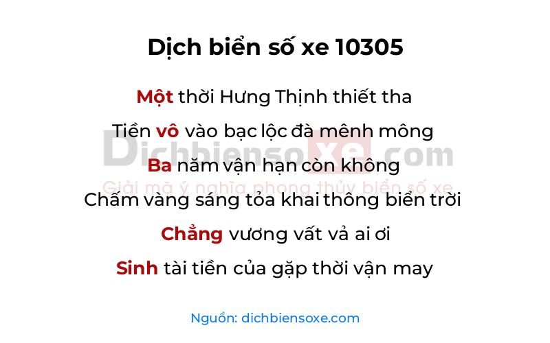 Dịch thơ biển số 10305