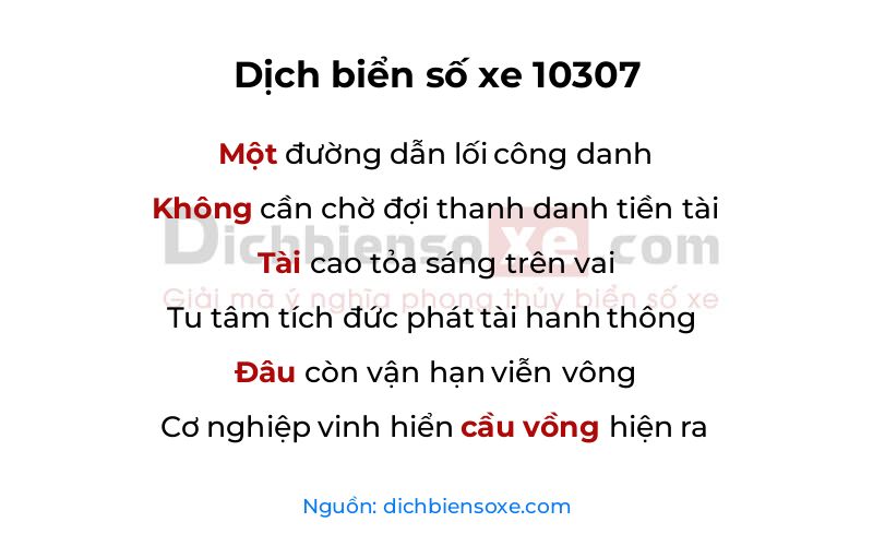 Dịch thơ biển số 10307