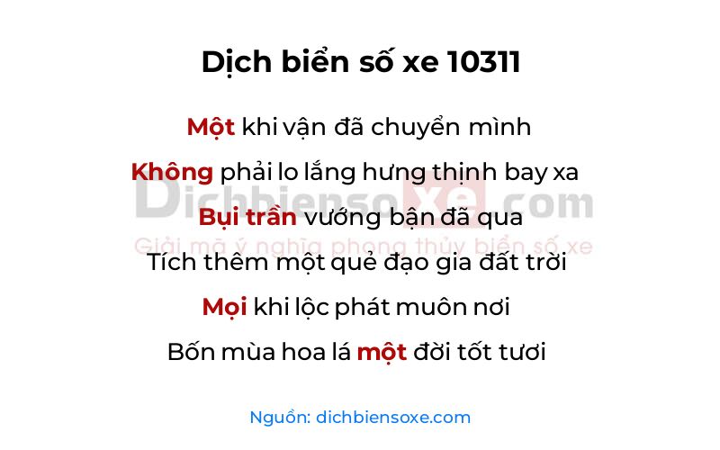 Dịch thơ biển số 10311