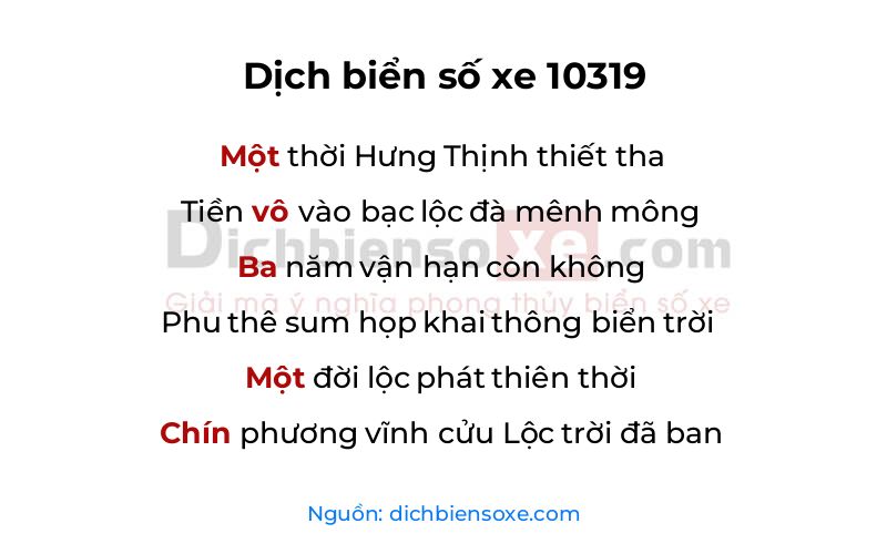 Dịch thơ biển số 10319