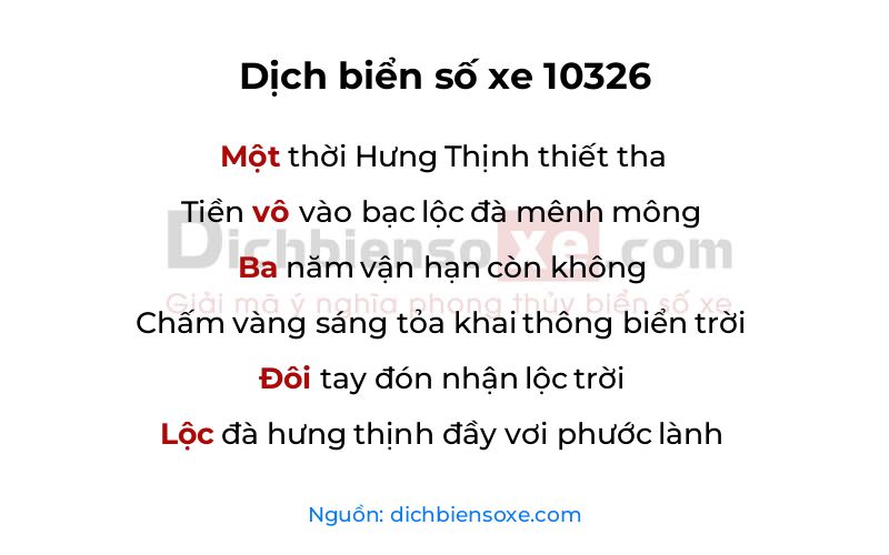Dịch thơ biển số 10326