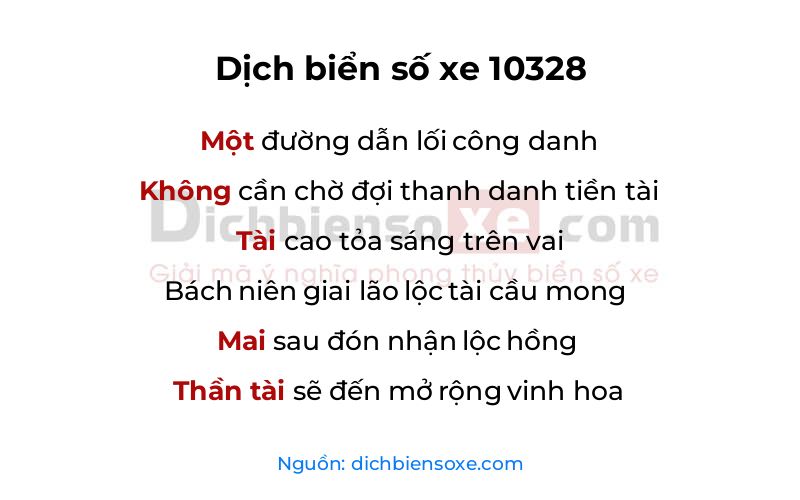 Dịch thơ biển số 10328