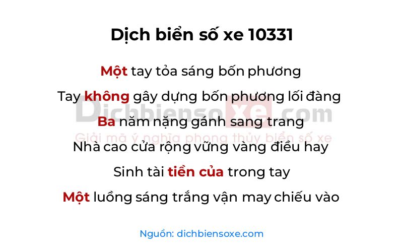 Dịch thơ biển số 10331