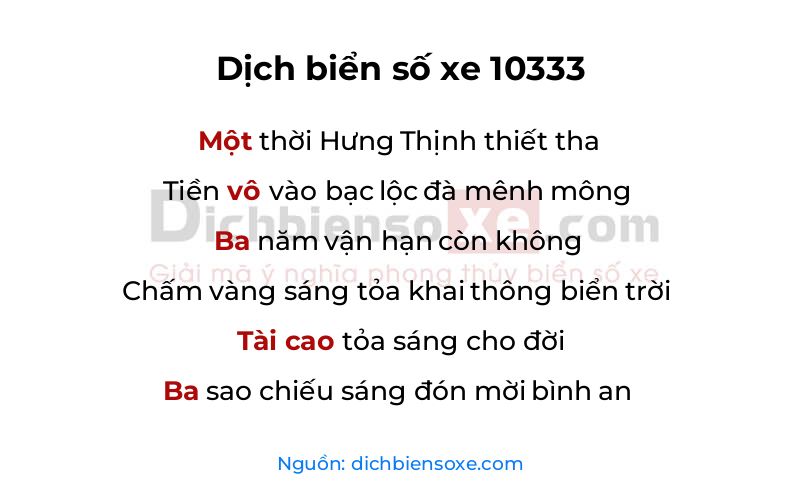 Dịch thơ biển số 10333