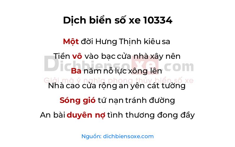 Dịch thơ biển số 10334