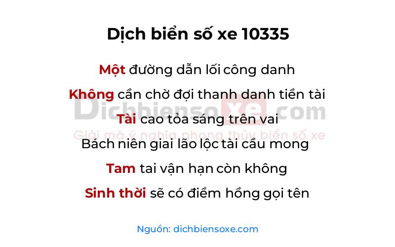 Dịch thơ biển số 10335