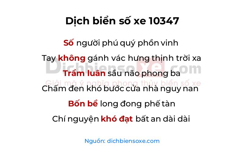 Dịch thơ biển số 10347
