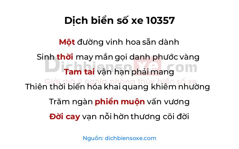 Dịch thơ biển số 10357