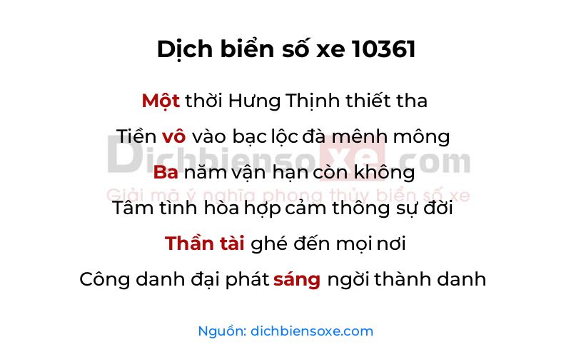 Dịch thơ biển số 10361